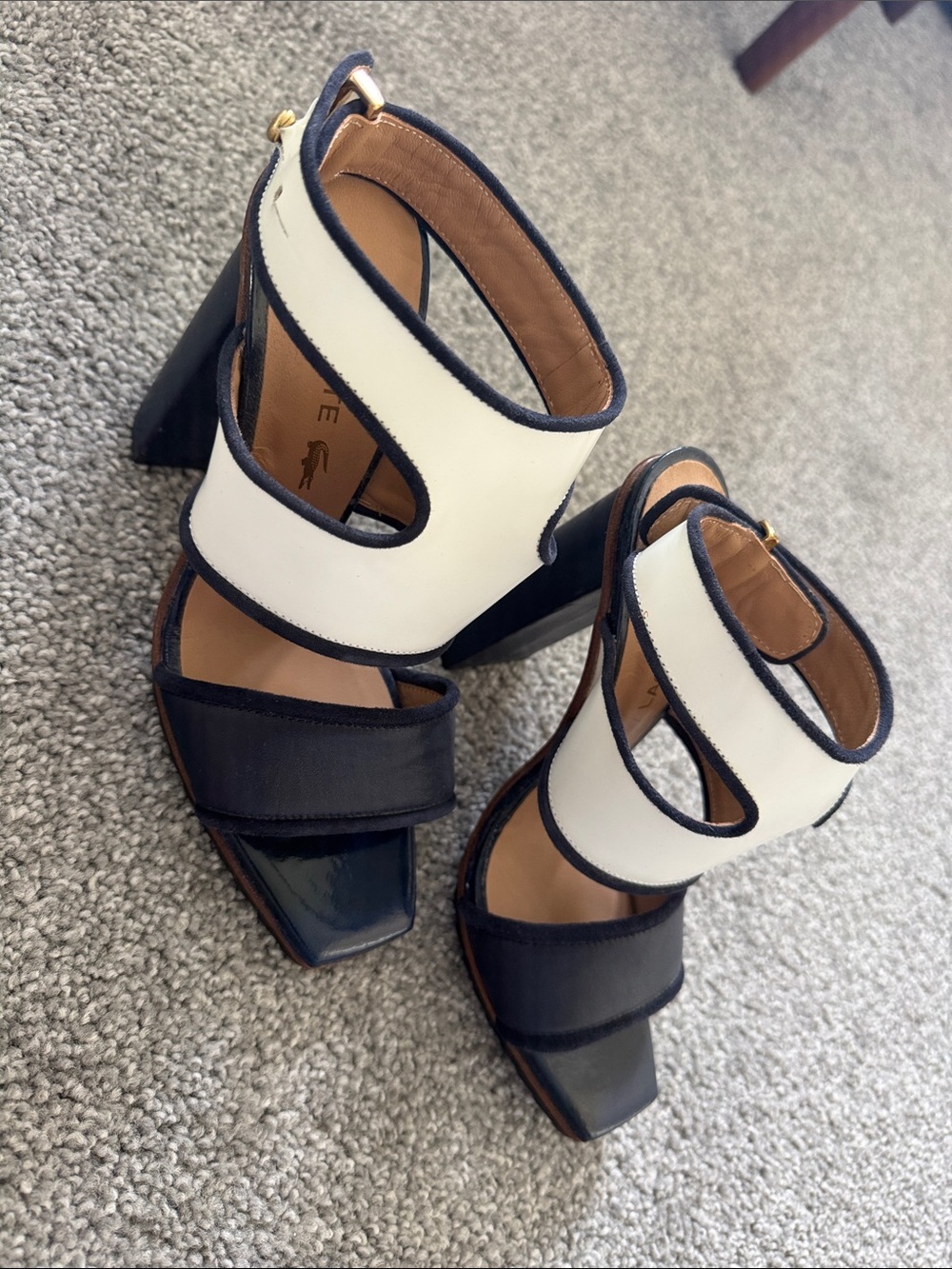 LACOSTE Women's Navy and White Block Heel Sandals